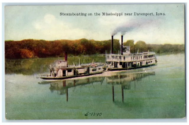 Davenport Iowa Postcard Steamboating Mississippi Exterior c1910 Vintage Antique