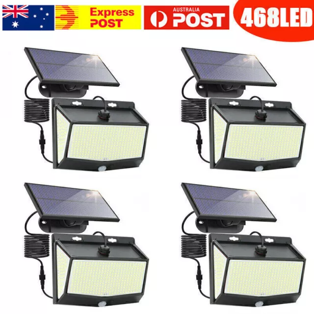 468 LED Solar Powered PIR Motion Sensor Wall Lights Outdoor Garden Security Lamp