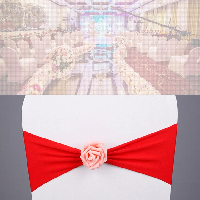 Chair Sash Bow Elastic Chair Ribbon Back Tie Bands  Flower for Wedding Z9P9