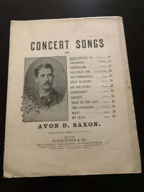 Rare - Avon Saxon Good Breeze Sheet Music 1887 Oliver Ditson Co