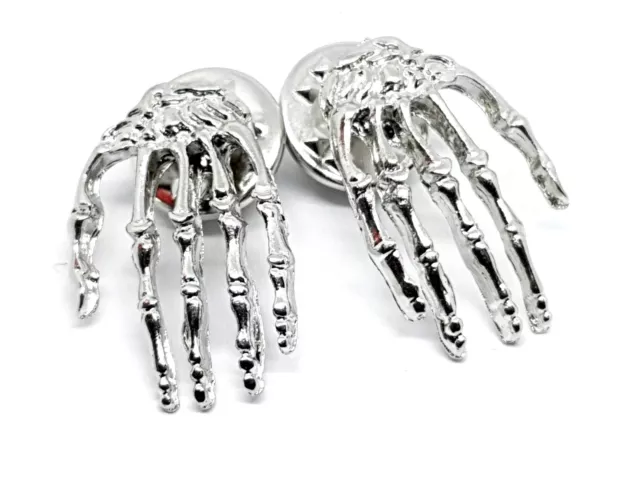 Pin Badge Skeleton Hands Bone Silver Tone Emo Biker Goth Pin Brooch Lapel Badges