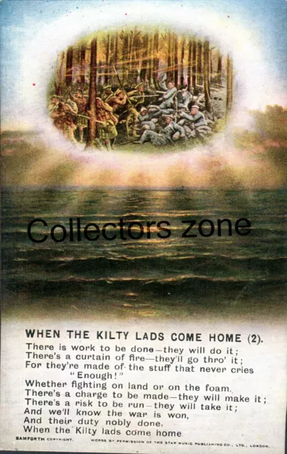 WW1 Bamforth Song Card When The Kilty Lads Come home Card 2 unposted