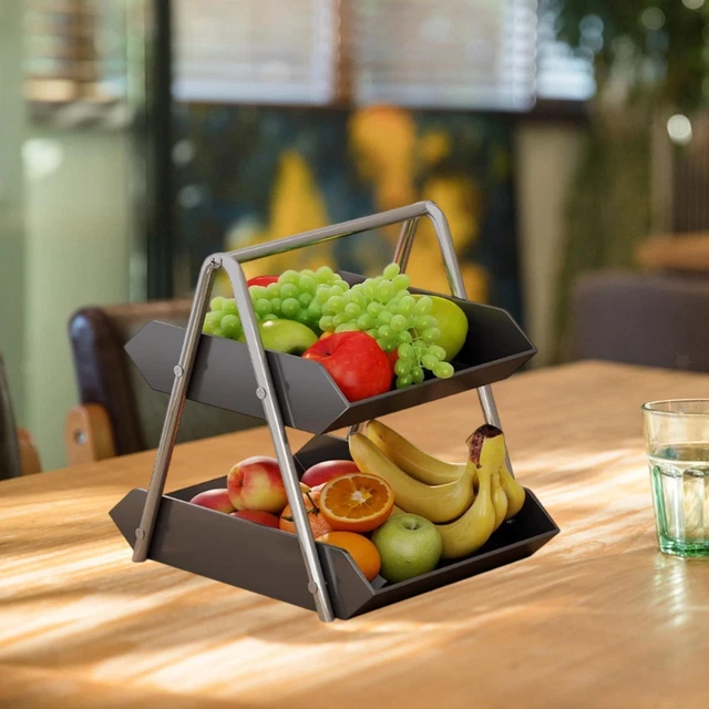 Corbeille à Fruits à 2 Niveaux Dorée Amovible - Panier De Rangement En Fer Pour Cuisine, Salle De Bain, Décoration Table - Dimensions 32x32 Cm - 11