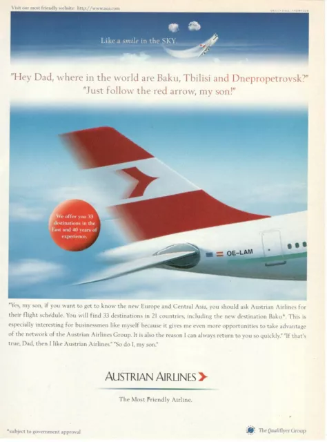 Aua Austrian Airlines 1 Page Advertising 1999 Baku Tiblisi