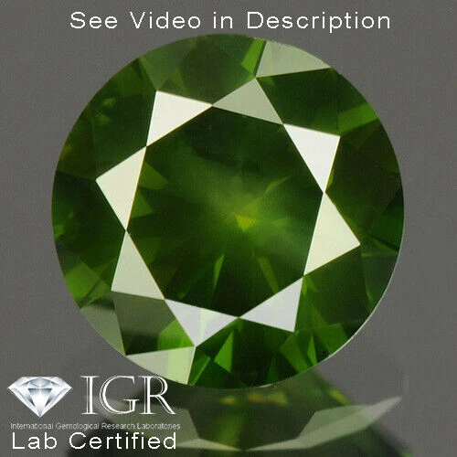 0,70 carats. CERTIFIÉ Round Cut SI2 Vivid Forest Green Loose Natural...
