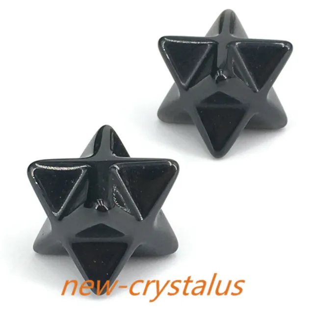 2pcs Natural obsidian Merkaba Star Carved quartz Crystal skull Reiki Healing