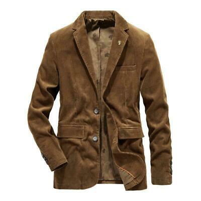 Mens Corduroy Suit Jacket Smart Casual Notch Lapel Cord Blazer Coat Vintage S-XL 2