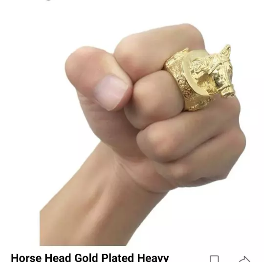 Gold Plated Horse Head Ring Heavy 18k Polished Cowboy Stainless Steel Solid