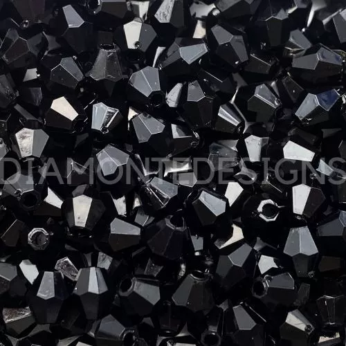 TOP QUALITY 4mm 5mm 6mm & 8mm BLACK ACRYLIC FACETED BICONE BEADS COLOUR CHOICE