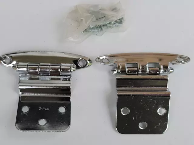 Vintage NOS  Fine Cabinet Hardware Pair Polished Chrome Hinges Made JAPAN