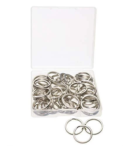 0.75Inch Small Split Flat Metal Key Ring Clip Holder, Silver, 50PCS