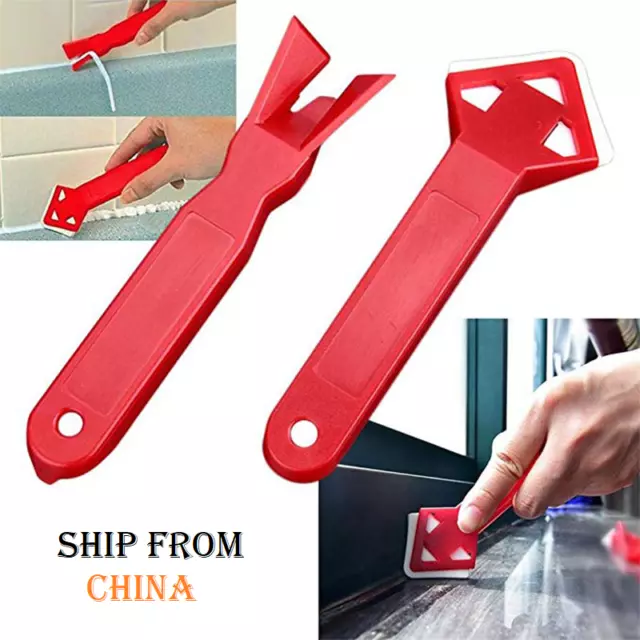 2 Pcs Silicone Scraper Caulking Tool Grout Spatula Tile Dirt Sealants Remover !