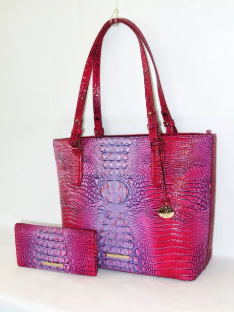 BRAHMIN Eye Catching JAZZYNOVA Pink, Purple Ombre Med MISHA TOTE and WALLET NWT