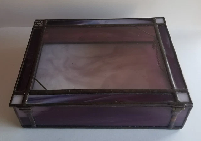 Beautiful Vintage Hand Made Stained Glass Hinged Jewelry Trinket Box