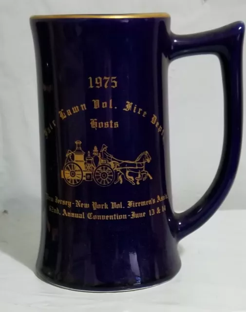 1975 Fair Lawn NJ Fire Dept. Fire Company Mug Blue Stein Ceramic