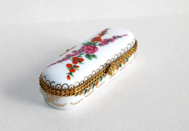 Pilulier Ancien En Porcelaine Blanche Et Bleue - Boîte à Bijoux Vintage à Motifs Floraux, Occasion