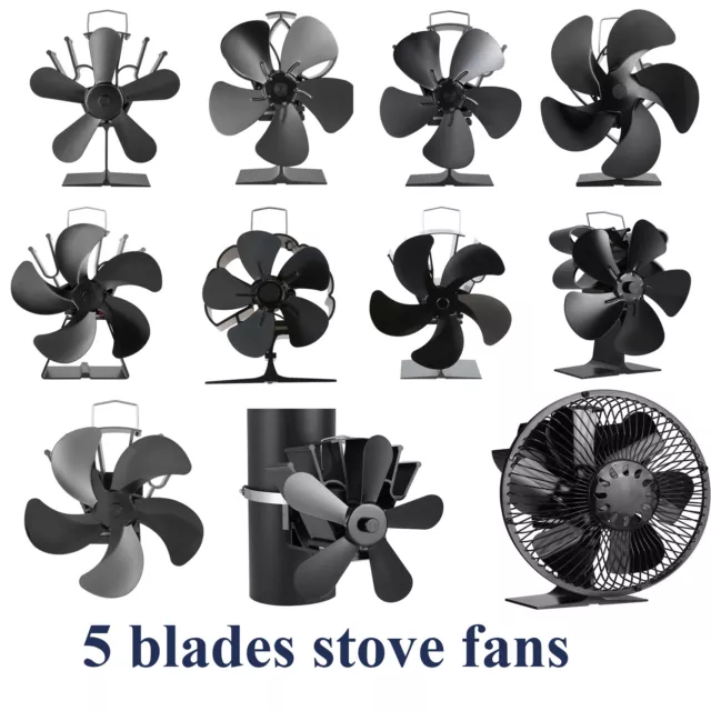 1× 5-Blades Heat Powered Stove Fan Low Noise Eco-Friendly With Thermometer