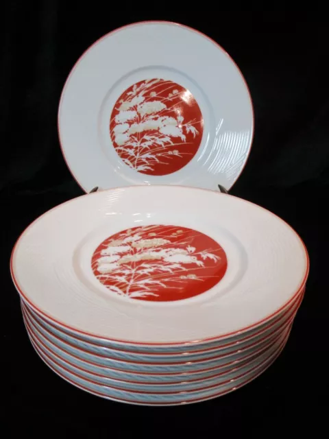 Dansk Damask Red Tapestries Red & White Plant 8 Accent Luncheon Plates 9"