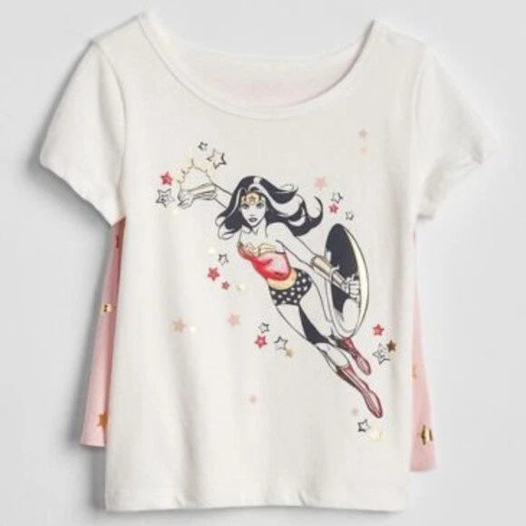 Baby Gap NWT Toddler Girls Wonder Woman White Shirt With Pink Cape 2 2T $30