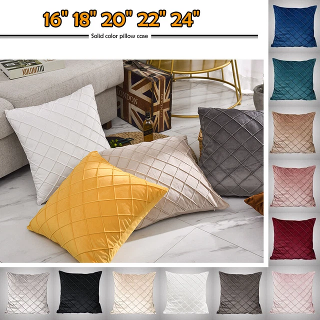 NEW Velvet Checked Solid Cushion Cover Tartan Pillow Case 16" 18" 20" 22" 24" UK