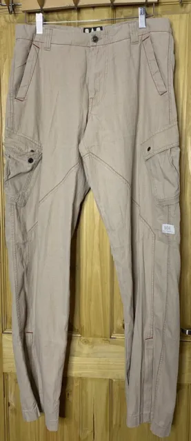 Pantalones de trabajo de carga beige suelto recto para hombre W33 L34