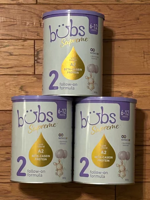 ✅ Lot of 3 Bubs Supreme Follow-On Formula, Stage 2, Infants 6-12 Months A2 ✅