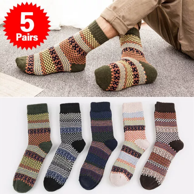 5 Pairs Mens Nordic Thermal Socks Winter Warm Thick Walking Hike Chuncky Sock