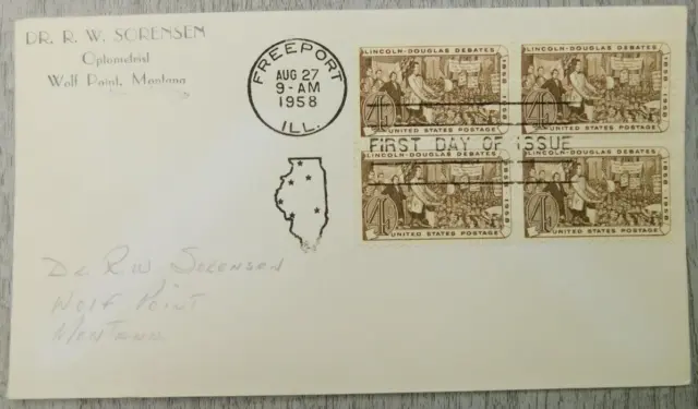 First Day Of Issue Lincoln Douglas Debate Freeport IL 1958 Stamp Envelope Cover