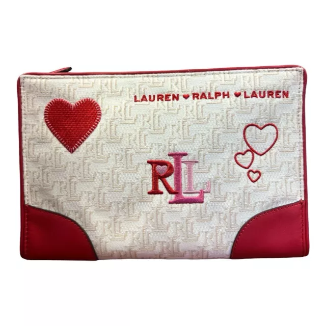 Lauren Ralph Lauren Embroidered Logo Hearts  Pouch Clutch, NWT