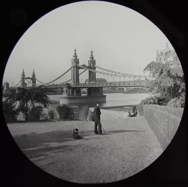 Glas Magic Laterne Rutsche CHELSEA HÄNGEBRÜCKE C1890 ALTES VIKTORIANISCHES FOTO