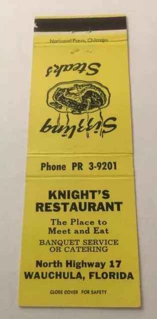 Vintage Matchbook Cover Matchcover Knight’s Restaurant Wauchula FL
