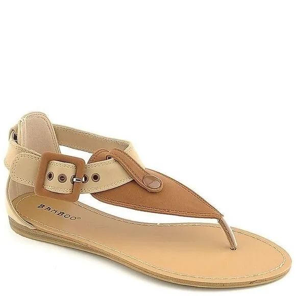 Bamboo Steno-73 Two-tone Flat Thong Sandals Women's Size 7.5