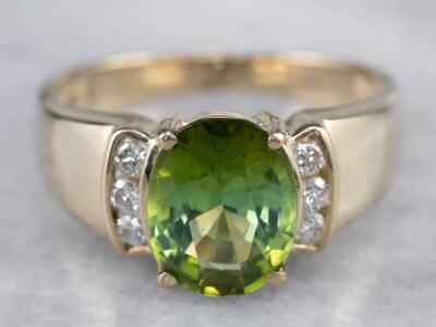 14k Gold 8ct Green Tourmaline Gemstone Unique Design Signature Men's Ring