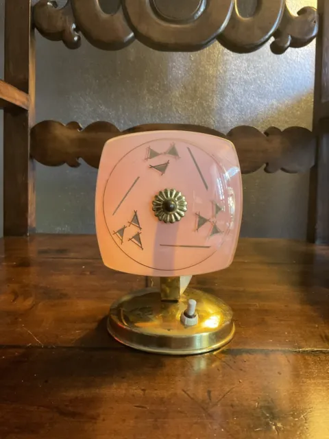 Abat-jour Lampada Da Comodino Vintage Anni 50 Con Vetro Decorato