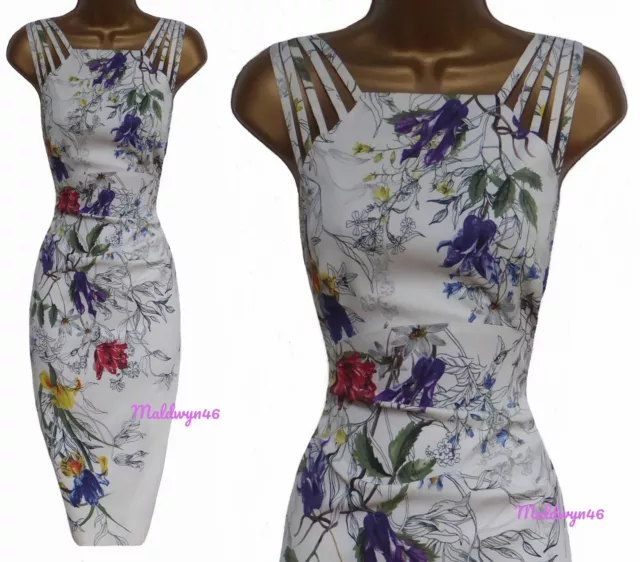 Karen Millen Atelier ✩ Floral Strappy Shoulder Pencil Wiggle Dress  ✩ Uk 14 Bnwt