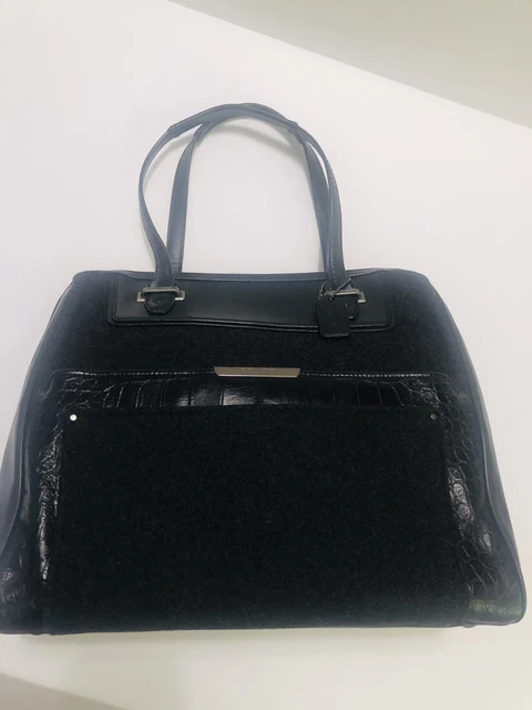 Coach Taylor  Tote Bag Croc Black Leather & Wool , large carryall Doctors Bag