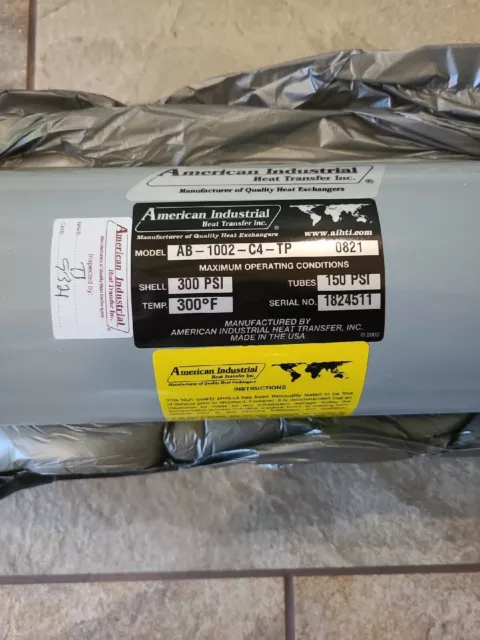 UNUSED AMERICAN INDUSTRIAL HEAT TRANSFER INC. Four Pass Shell & Tube Heat Exchan