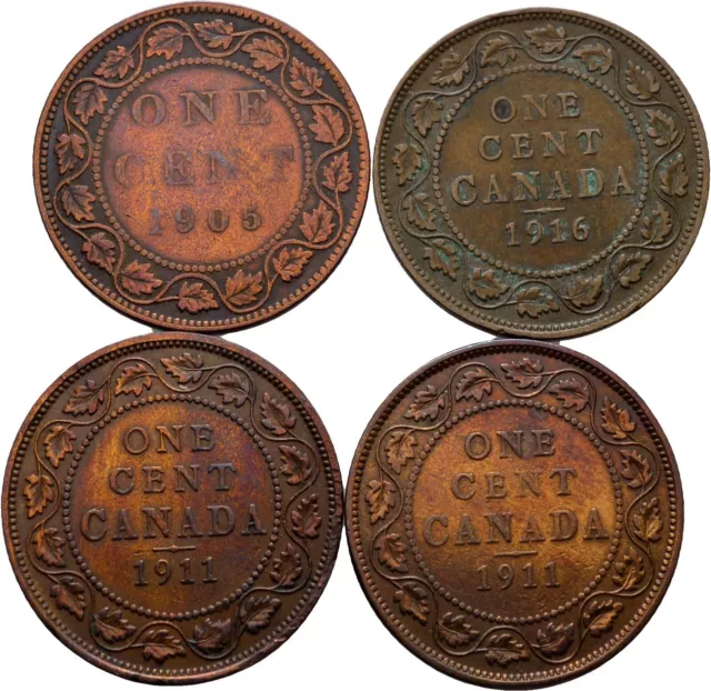 Kanada 1 Cent 4 Stück Bronze Münze Original Canada  #CQX40