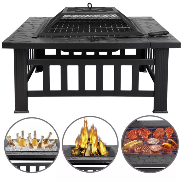 Fire Pit Table 32" Square Metal Firepit Backyard Patio Stove Fireplace Outdoor