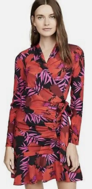 Veronica Beard NWT Lorina Multi Poppy Floral Silk Blend Tie Front Ruched Dress 4
