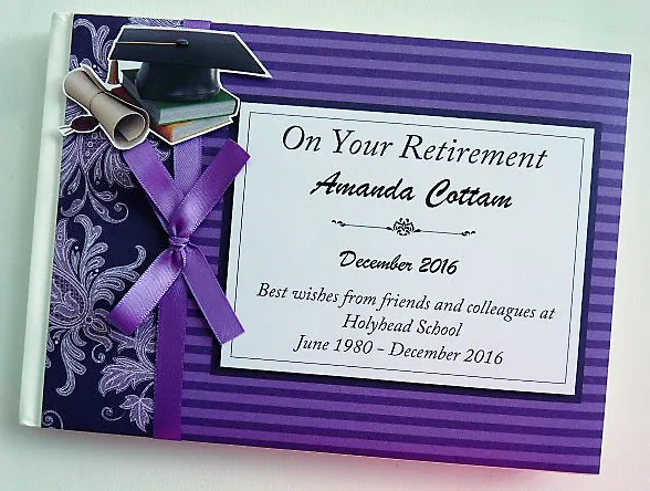Personalised Teacher retirement guest book, purple retirement guest book, gift