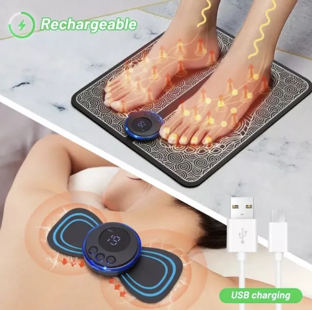 Electric EMS Foot Massager Pad Set Relief Pain Relax Feet Rechargeable