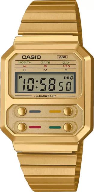 Casio A100WEG-9AV Men's Vintage Gold Tone Illuminator Alarm Chronograph Watch