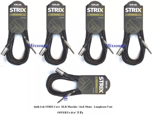 Quik Lok CAVO PER SPEAKER CASSE CANNON XLR M > JACK OFFERTA di n 5 CAVI DA 5 mt