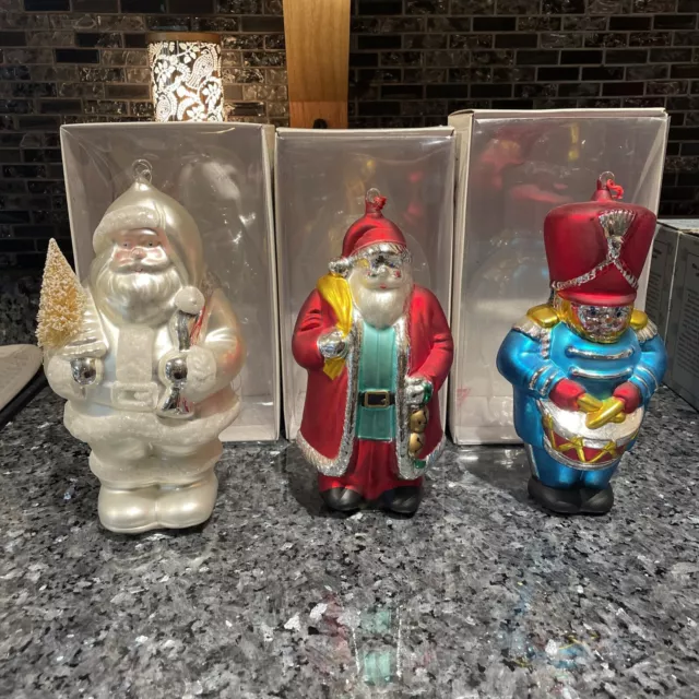 Lot Of 3 Mercury Glass Santa Toy Soldier Ornament Hand Painted Oversized Dept 56