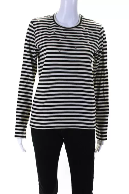 Junya Watanabe X Comme Des Garcons Womens Black Striped Studded Blouse Top SizeM