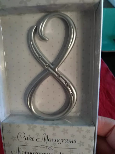 Silver Cake Monogram Numeral 8 with stones 3.5" tall