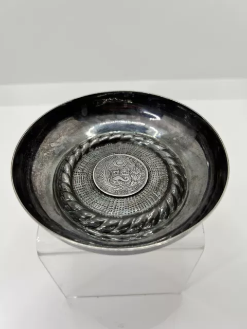1907 Peru Coin  Heavy Sterling Silver 925 One Sol Bowl Plata F Valderrama
