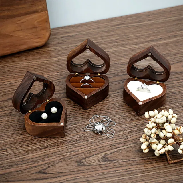 Vintage Wood Ring Box Earring Jewelry Display Storage Holder Engagement Wedding