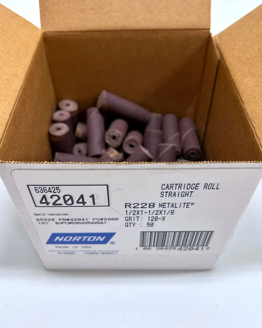 Norton 42041 Cartridge Roll Straight 120 Grit 1/2"x1-1/2"x1/8" (Box of 50)
